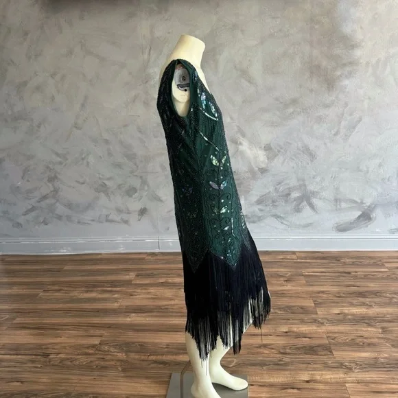 Metme 1920s Flapper Dress Sequins Art Deco Fringed Sleeveless Gatsby Size L - Picture 3 of 9